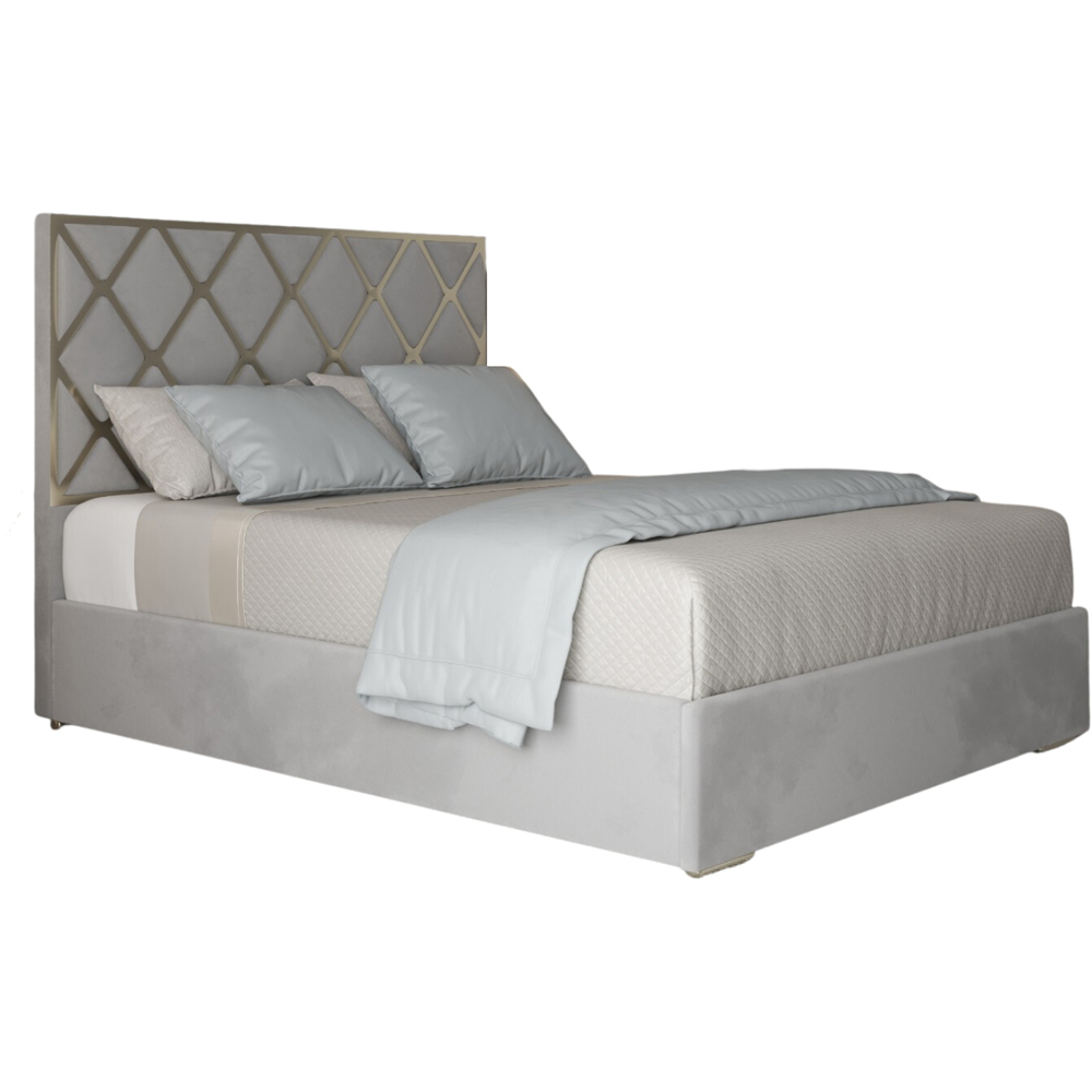 Tammy Small Double Grey Soft Velvet Upholstered Metal Bed Frame with Panelled Headboard Image 2