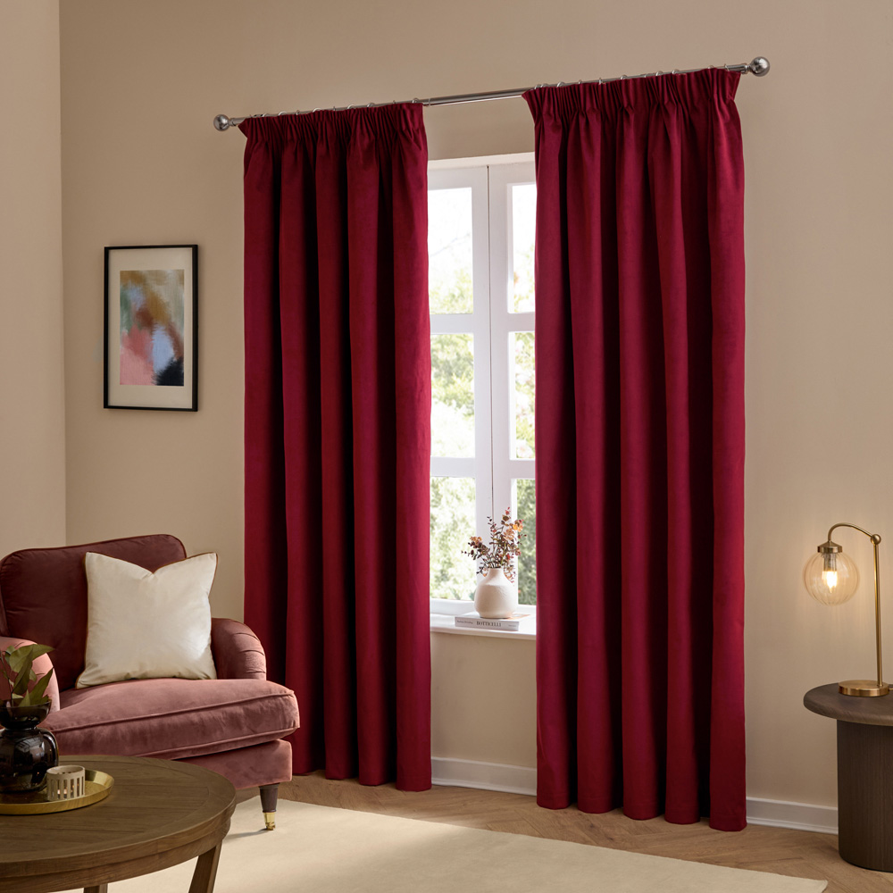 Furn The Ultimate Burgundy Velvet Blackout Pencil Pleat Curtains 168 x 229cm Image 5