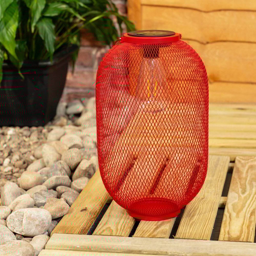 ValueLights Red Metal Mesh Basket Solar Powered Outdoor Garden Lantern Light Image 3