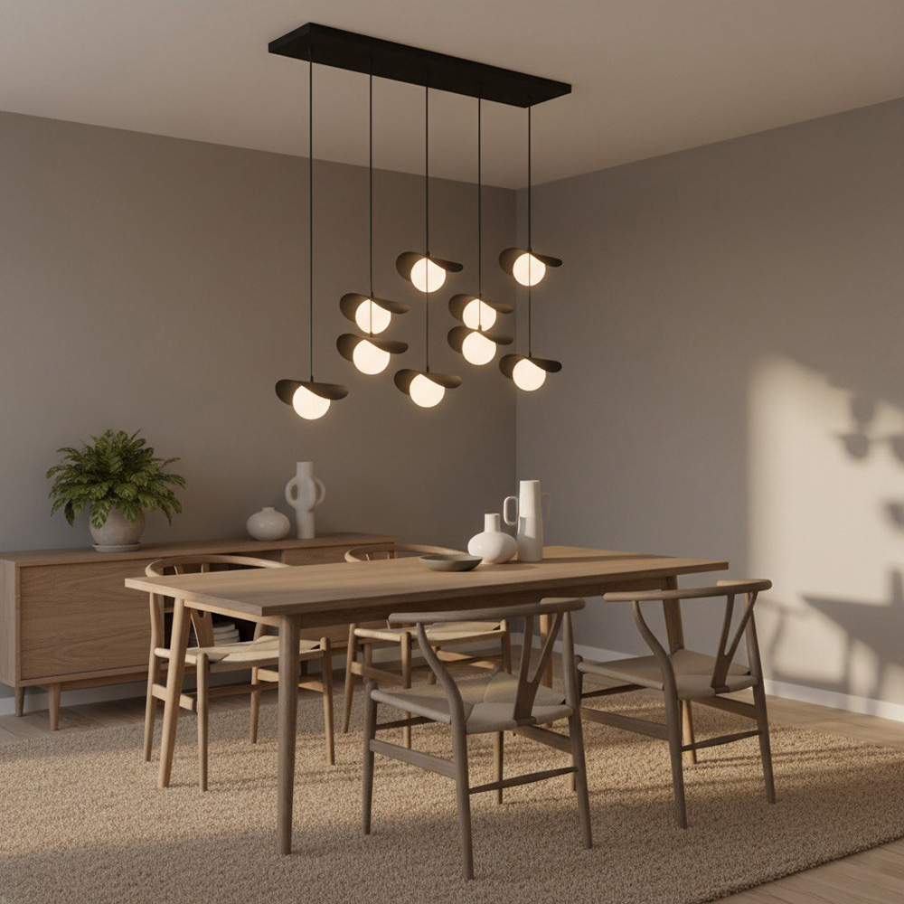 Emibig Ritual 9 Light White Shade Black Pendant Lamp Image 2