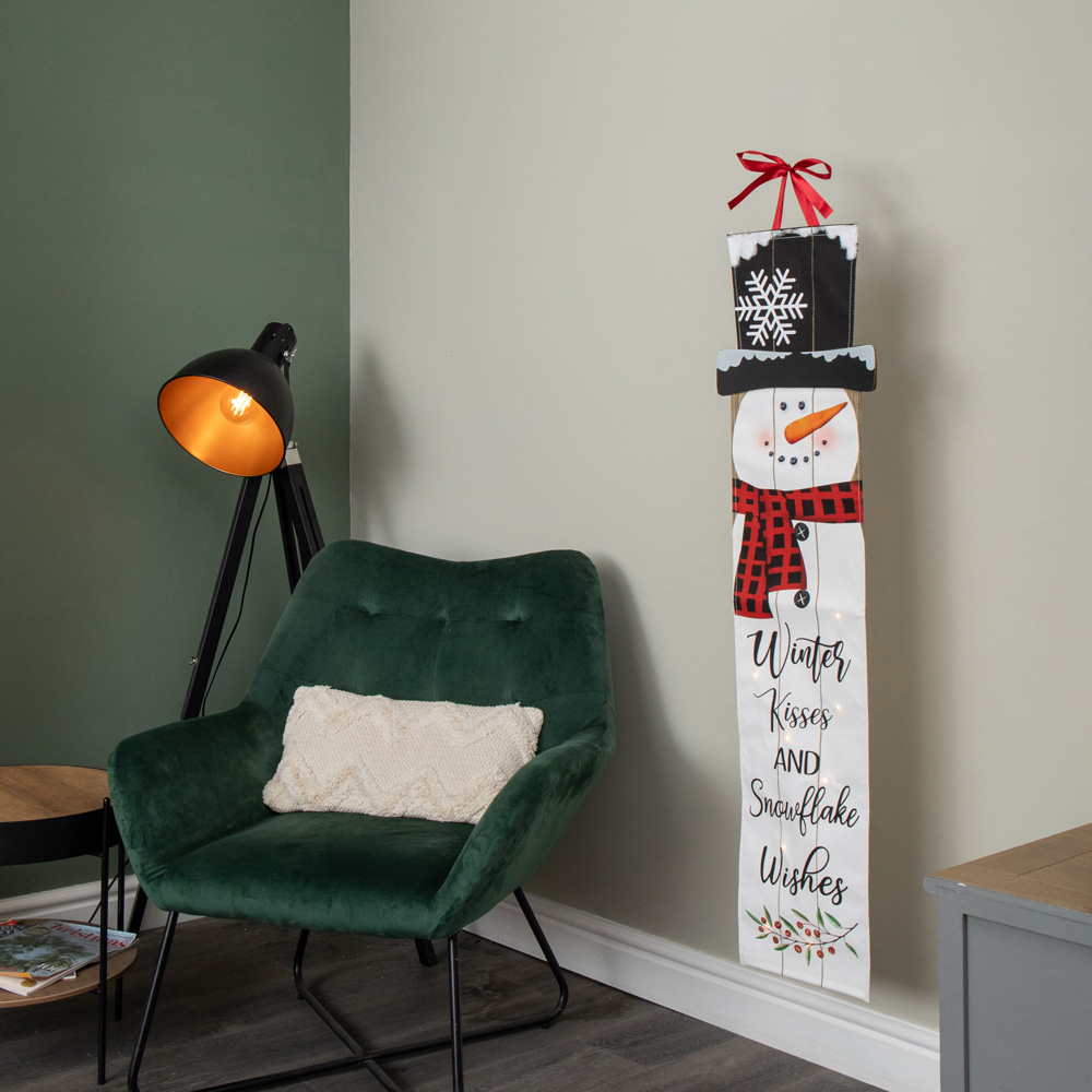 Samuel Alexander Warm White LED Fabric Light Up Hanging Christmas Snowman Banner 120cm Image 7