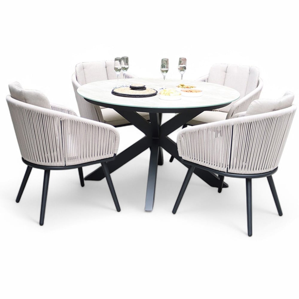 Royalcraft Bali 4 Seater Round Ceramic Rope Dining Set Image 2