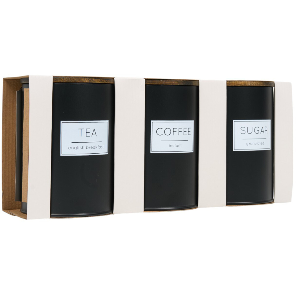 Set of 3 Canisters with Bamboo Lids Black Image 2