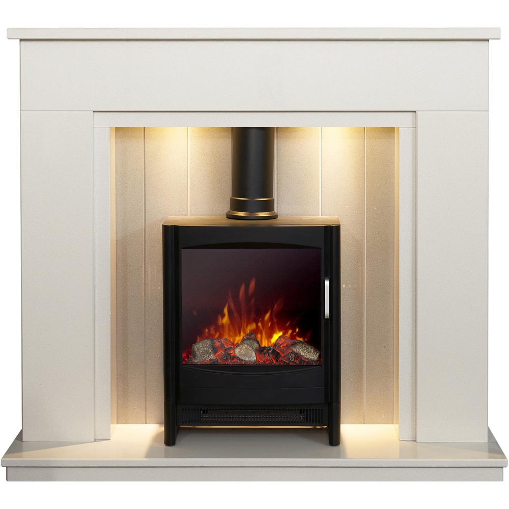 Acantha Larissa White and Grey Fireplace Suite and Black Keston Electric Stove 48 Inch Image 3