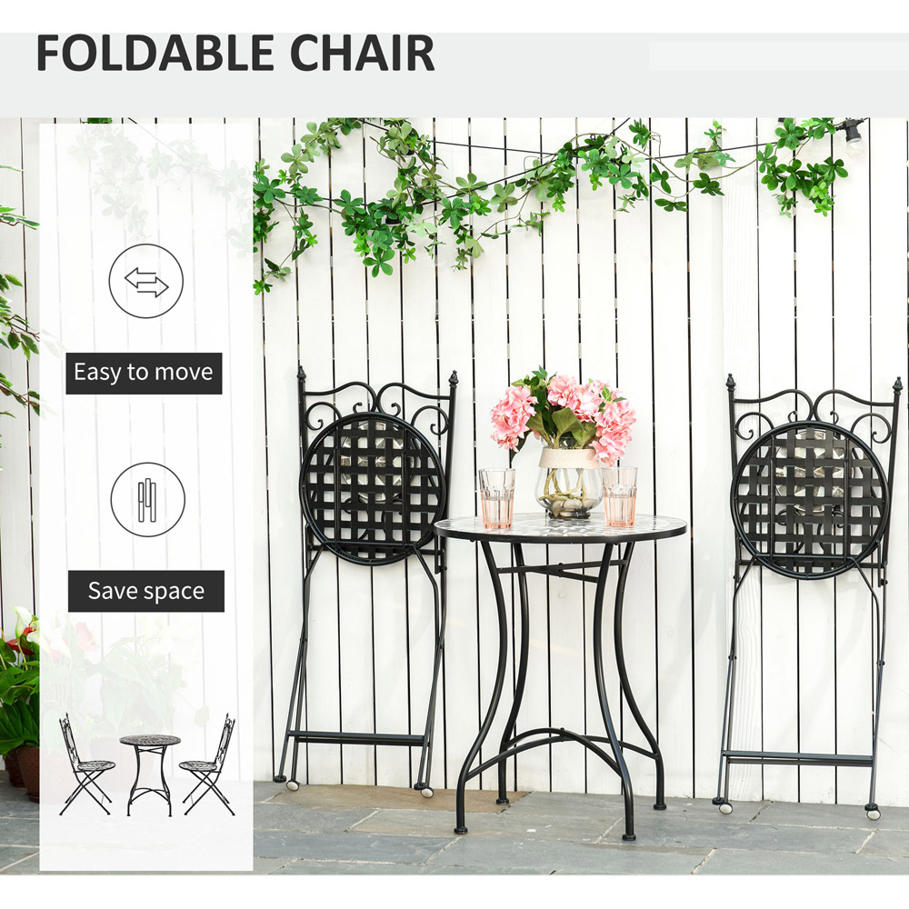 Outsunny 2 Seater Black Mosaic Tile Metal Bistro Set Image 4