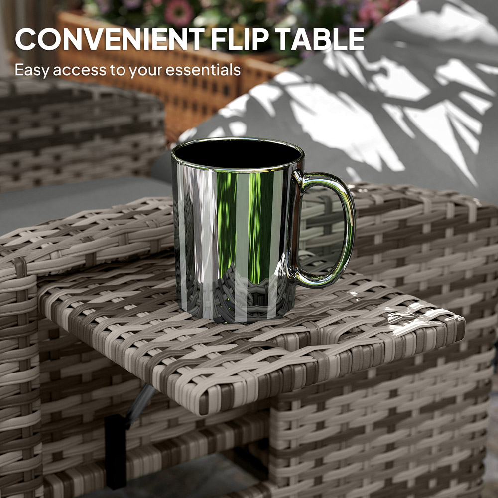 Outsunny Mixed Grey Rattan Garden Recliner Sun Lounger with Flip Table Image 6