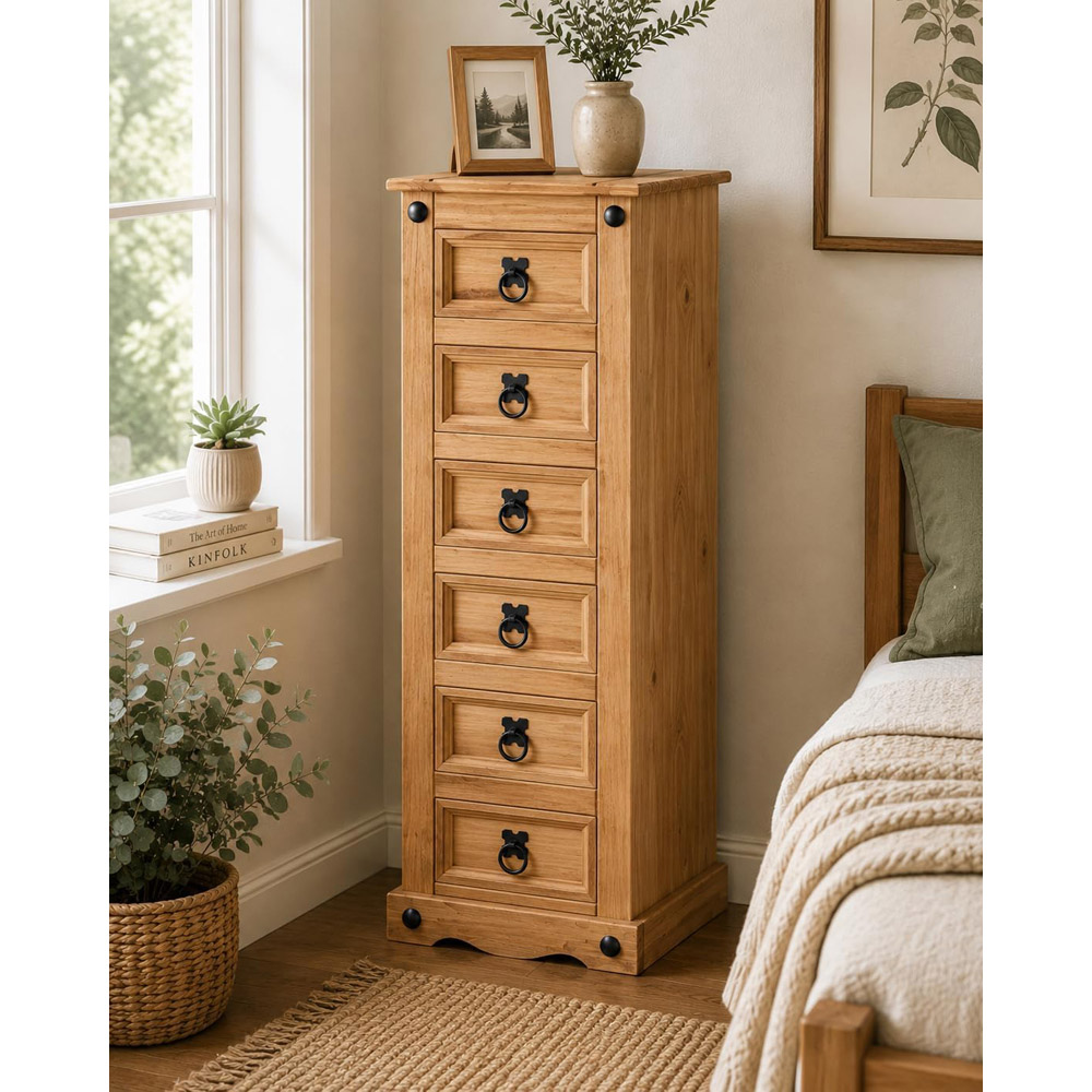 Mews Corona 6 Drawer Waxed Pine Narrow Chest of Drawers Image 6