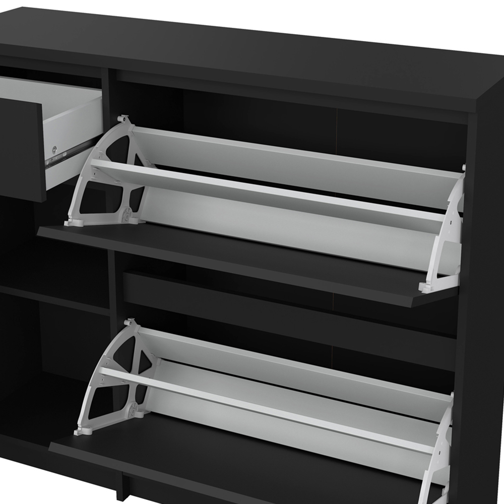 Florence Single Door 3 Drawer Matt Black Shoe Cabinet Image 5