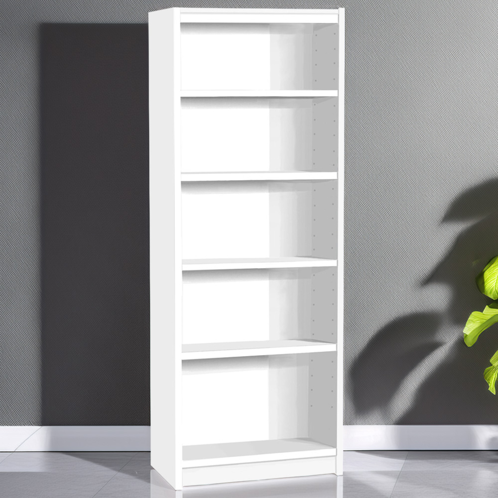 R White Cabinets 5 Shelf White Wide Tall Bookcase Image 1