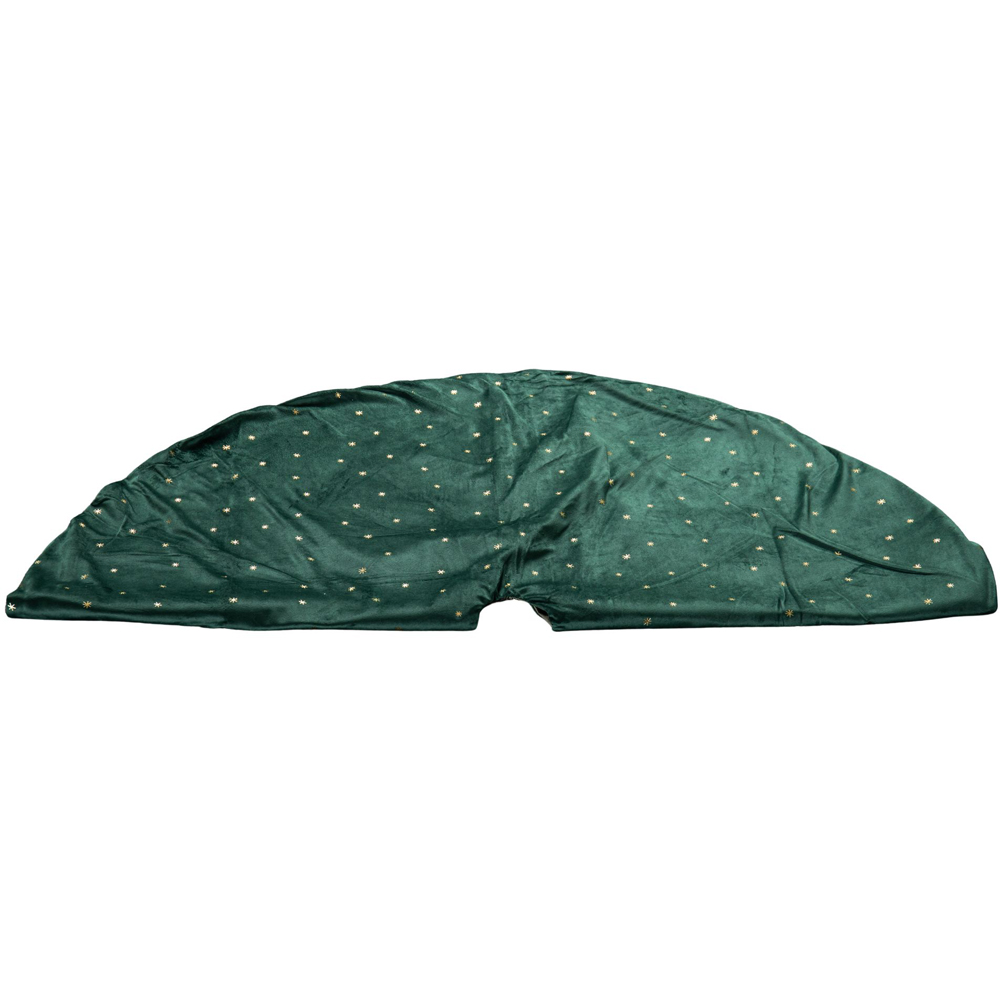 Samuel Alexander Soft Dark Green Velour Christmas Tree Skirt with Gold Star Print 120cm Image 2