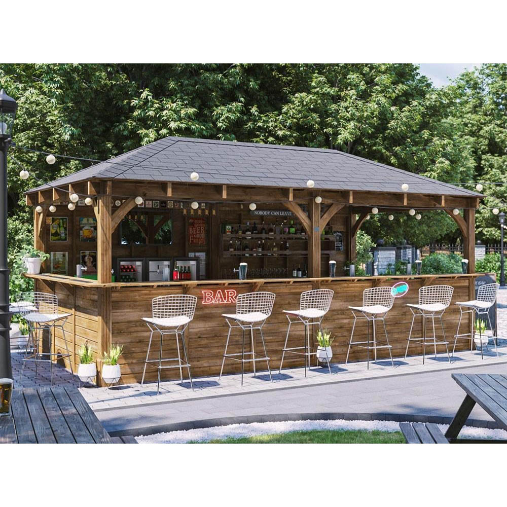 Dunster House Leviathan 6 x 3m Brown Full Counter Bar Garden Gazebo with Roof Shingles Image 3