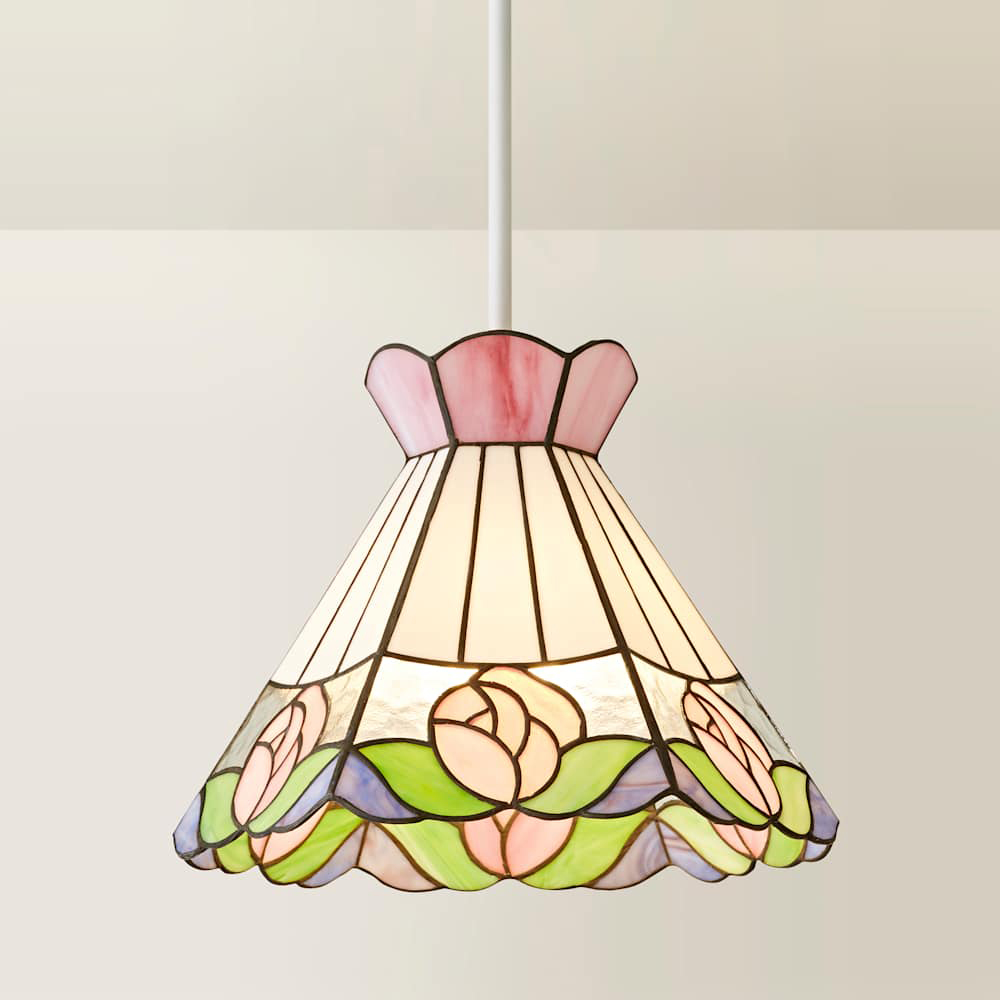 ValueLights Evelyn Tiffany Rose Glass Ceiling Pendant Lamp Shade Image 4