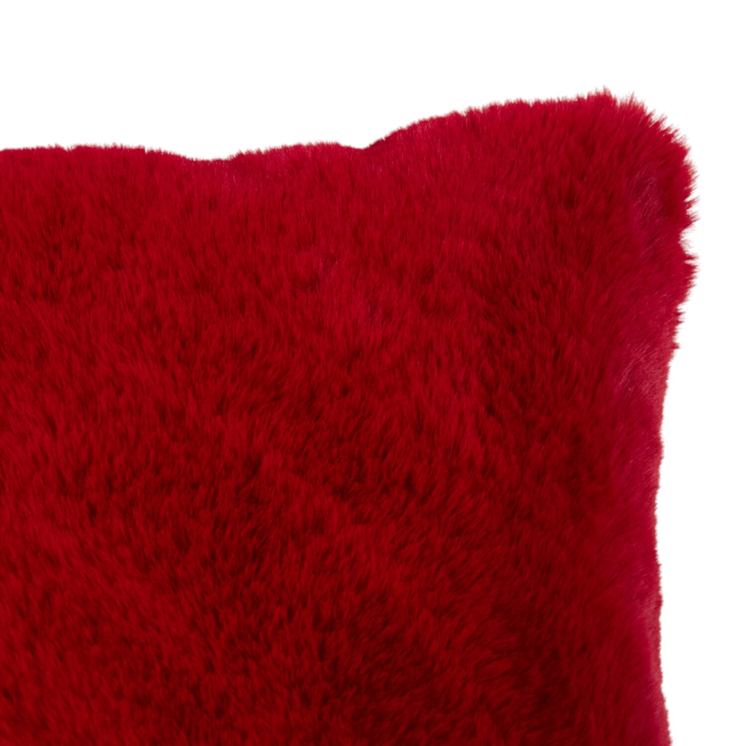 Rabbit Faux Fur Plain Cushion Red Image 2