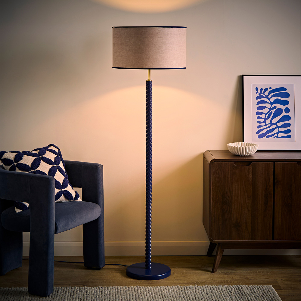 ValueLights Amara Linen Inner Shade Navy Twist Floor Lamp with Bulb Image 6