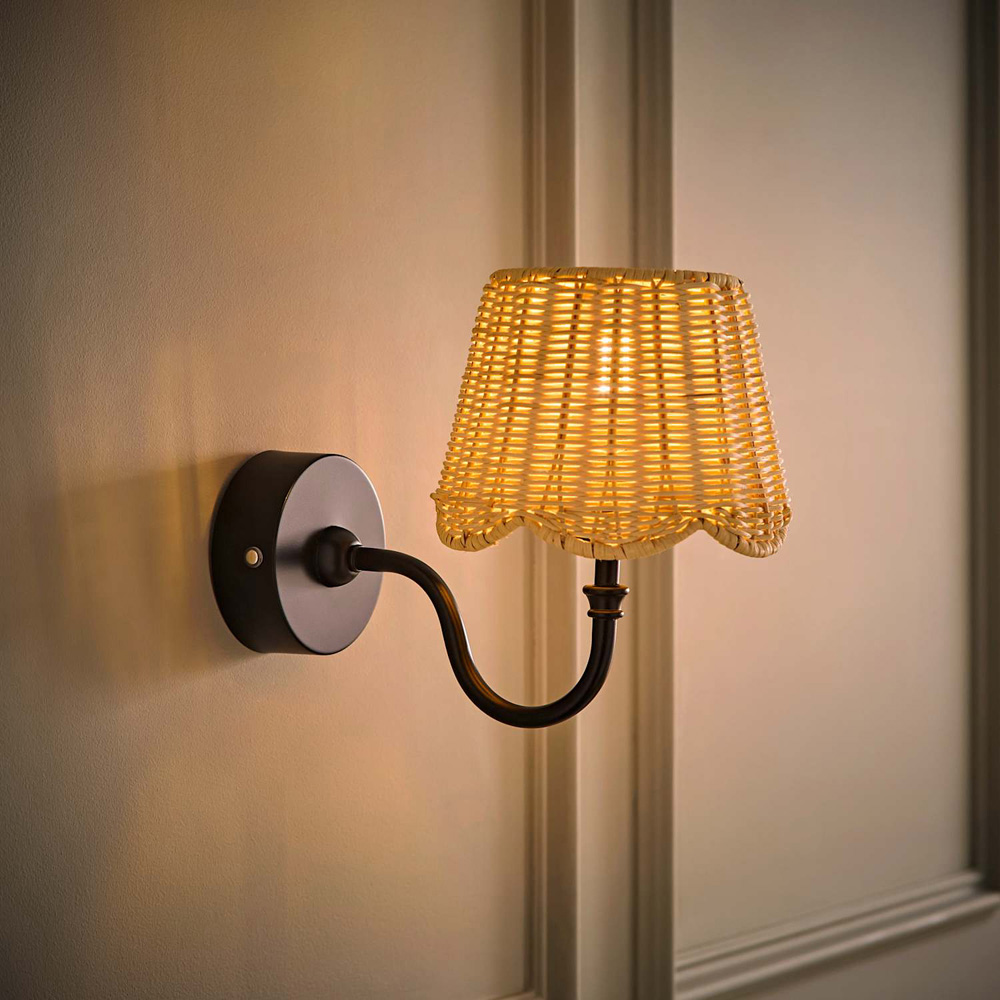 ValueLights Lowe Rattan Taper Shade Black Portable Rechargeable Wall Light with Bulb Image 2