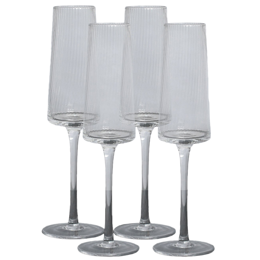 Enya Ribbed Clear Champagne Flutes 4 Pack Image 1