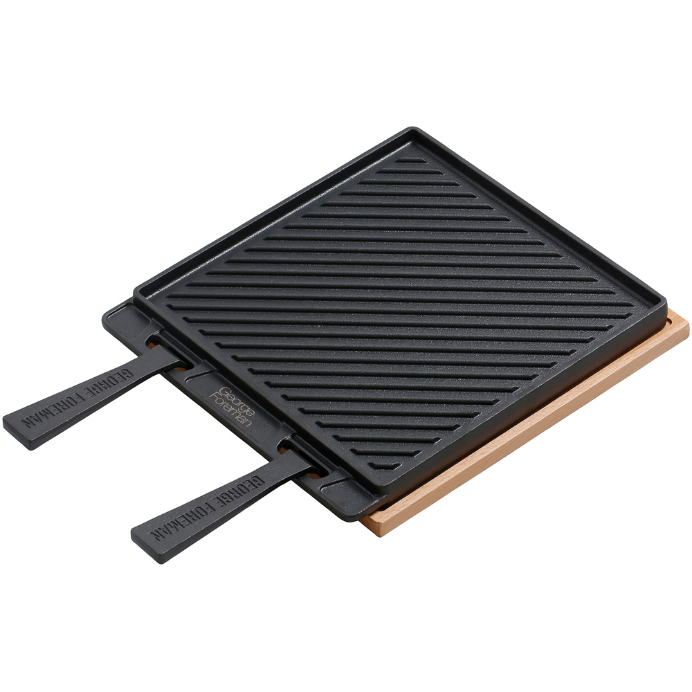 George Foreman Black Reversible Griddle Plate with Beech Tray Image 3