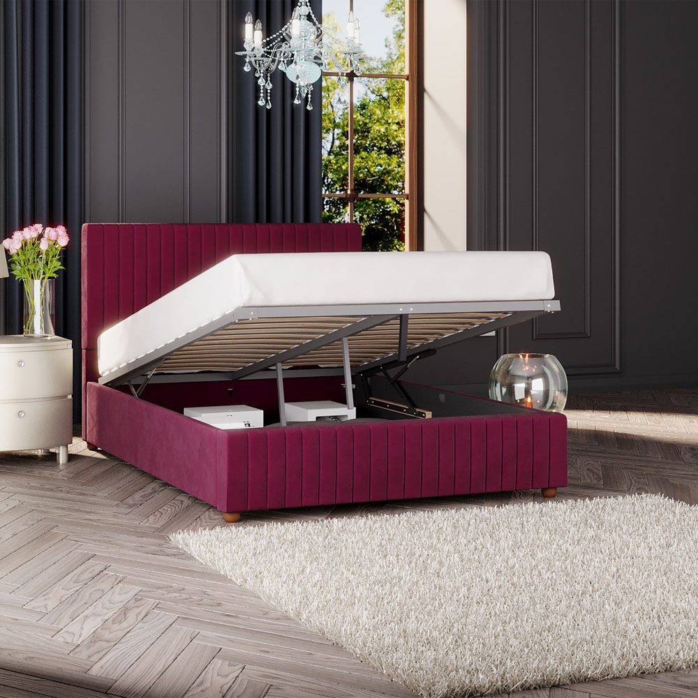 Laurence Llewelyn Bowen Estella Super King Size Berry Plush Velvet Ottoman Bed Image 2