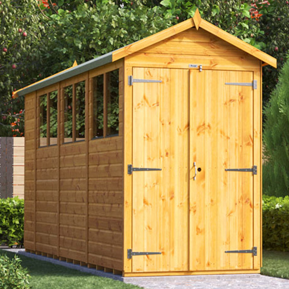 Power Sheds 14 x 4ft Double Door Apex Wooden Shed with Window Image 2