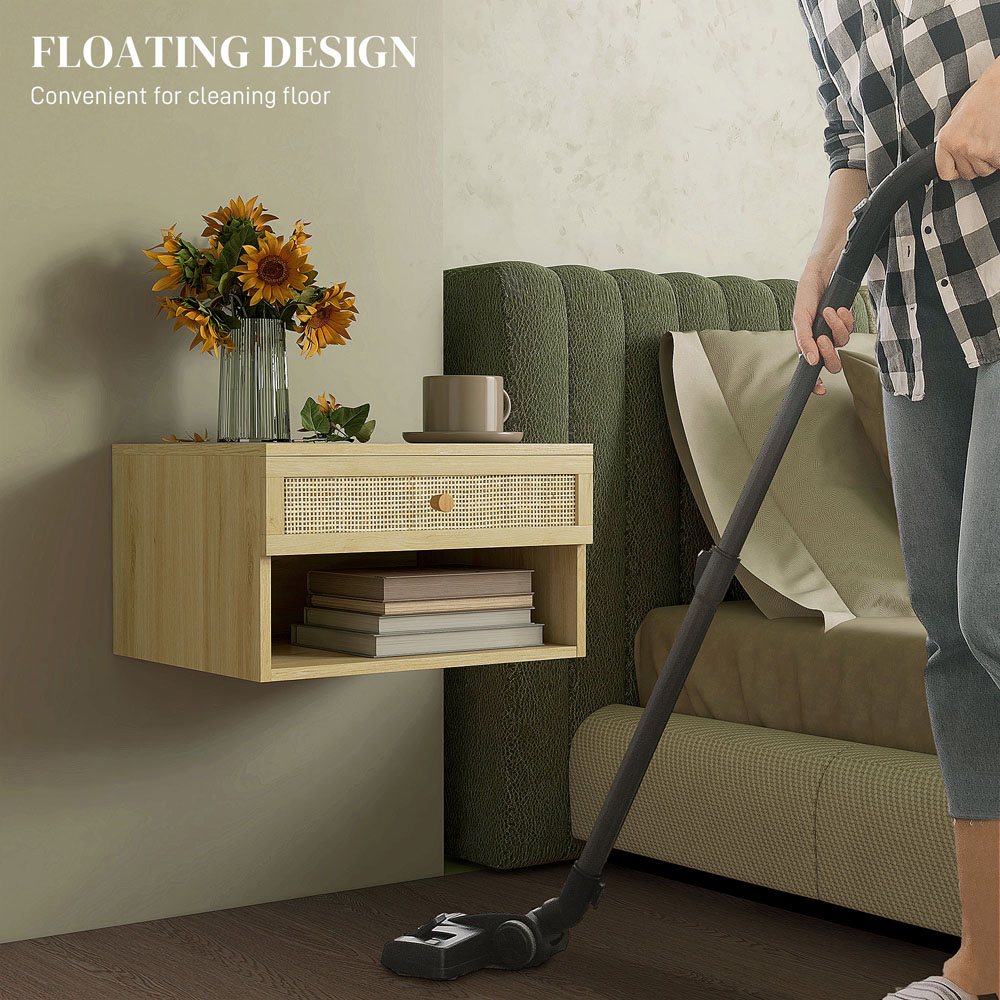 Portland Single Drawer Single Shelf Rattan Floating Nightstand Set of 2 Image 6