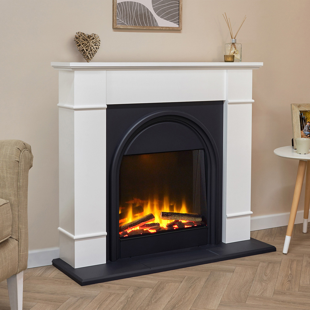 Adam Chesterfield White and Charcoal Grey Electric Fireplace Suite 44 inch Image 7