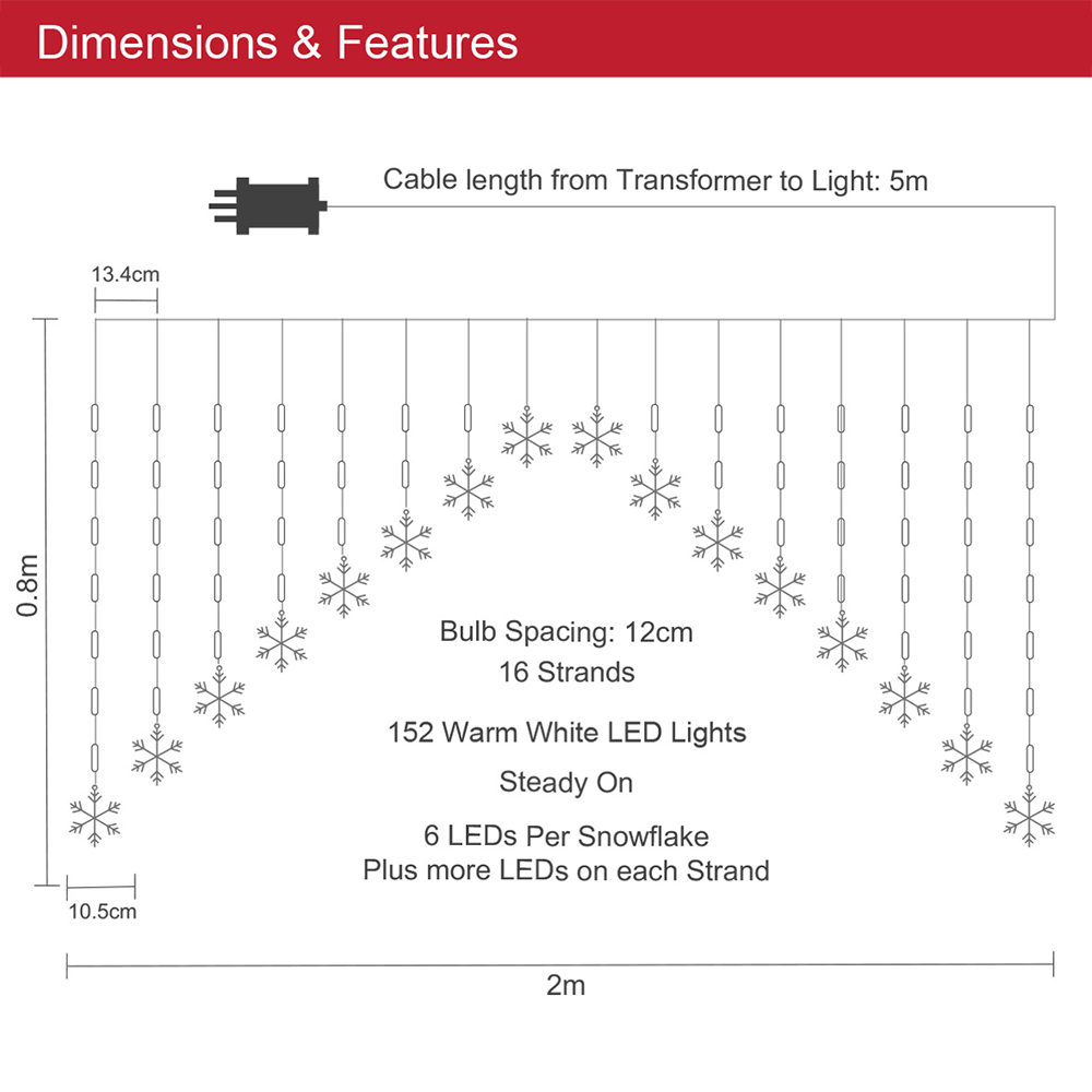 The Christmas Workshop 152 LED Warm White Snowflake Curtain String Light Image 8