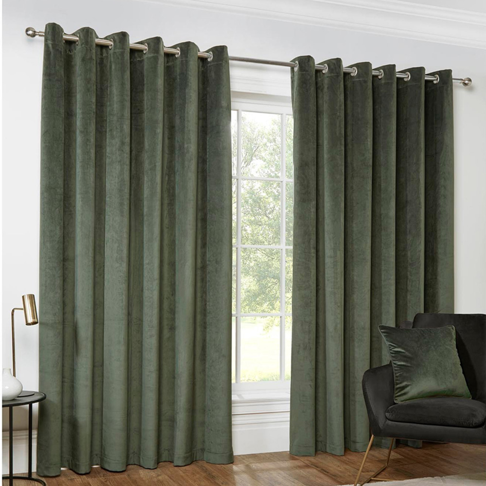 Divante Vermont Velvet Blackout Curtains - Olive / 168cm / 183cm Image 1