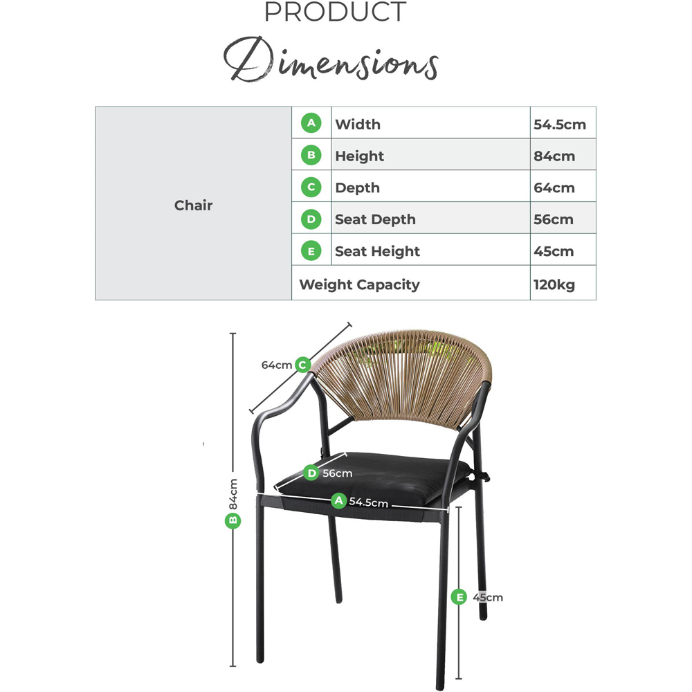 Furniturebox Sora Set of 2 Black Rattan Outdoor Dining Chair Set with Cushion Image 7