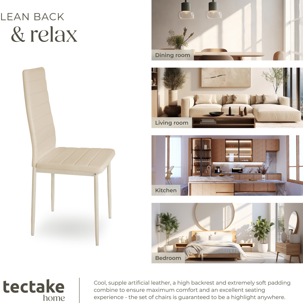 tectake Set of 8 Beige High Backrest Padded Dining Chair Image 8