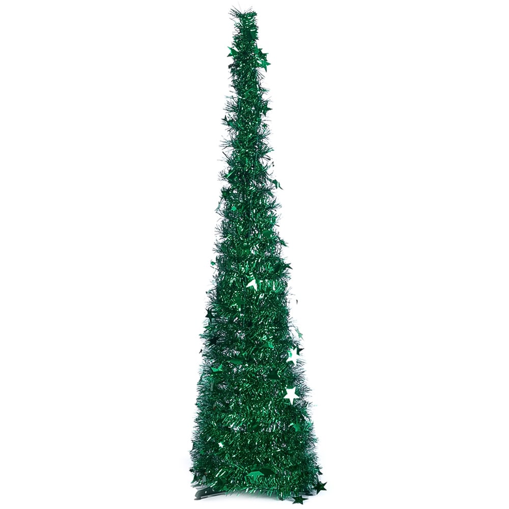 Living and Home Green Pop Up Tinsel Christmas Tree with Base 4ft Image 3