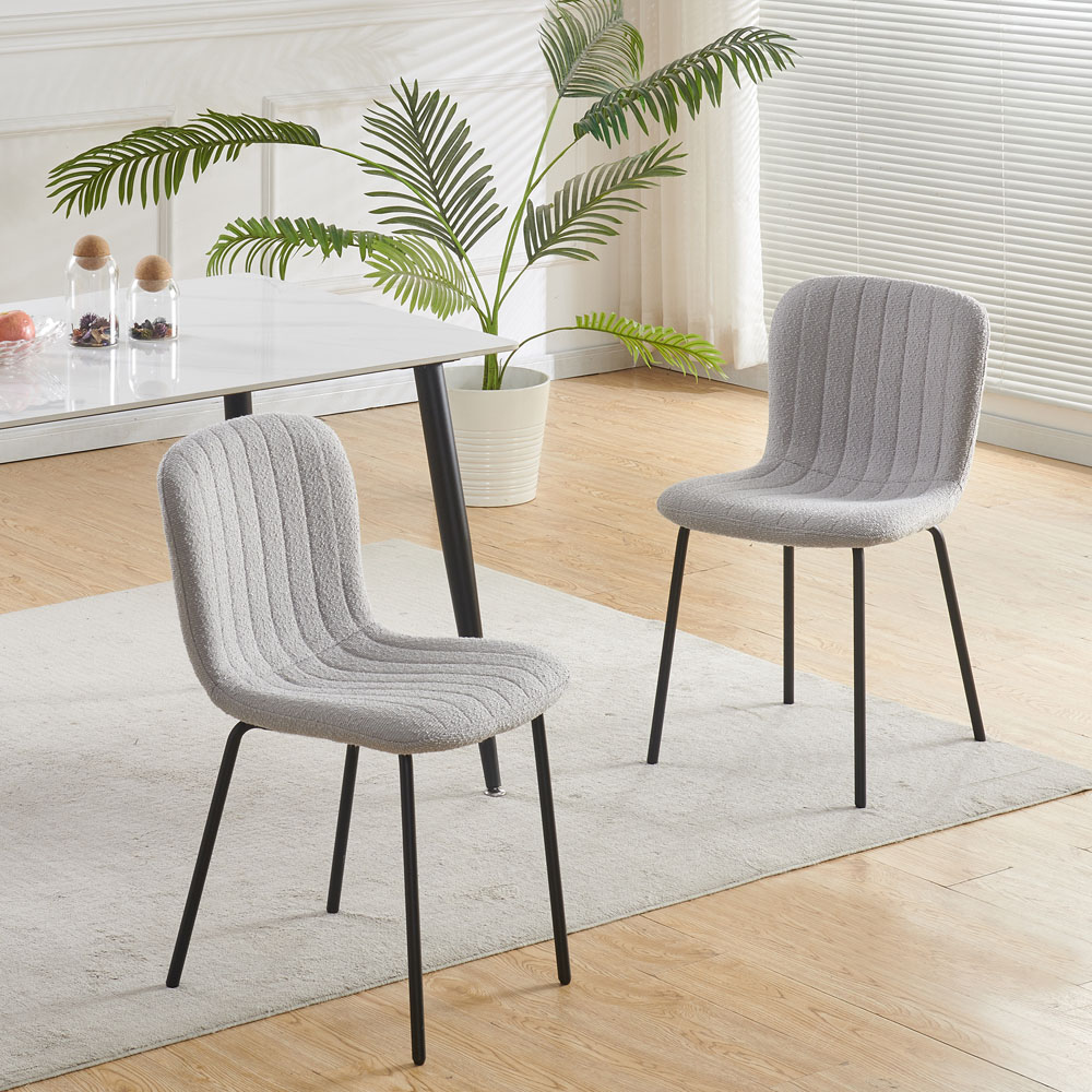 Bella Set of 2 Light Grey Teddy Faux Fur Stitched Design Dining Chairs Image 7