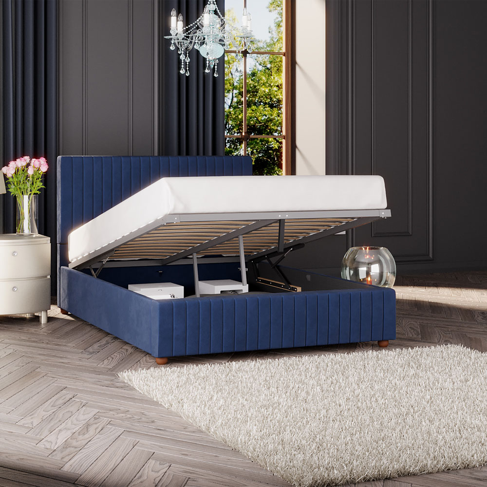 Laurence Llewelyn Bowen Estella Super King Size Navy Plush Velvet Ottoman Bed Image 2