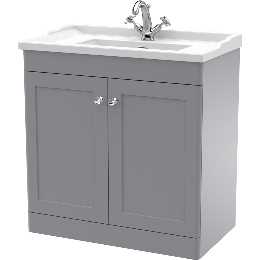 nuie Classique 2 Door Satin Grey Floor Standing Unit and 1 Tap Hole Fireclay Basin 800mm Image 1