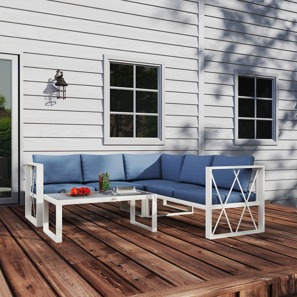 Outsunny 5 Seater Grey Garden Sectional Sofa Set with Adjustable Lounger Image 3