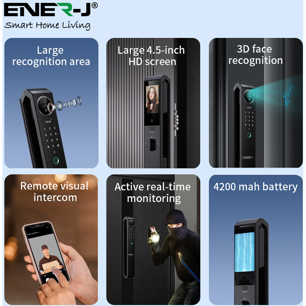 ENER-J 7-in-1 Black Aluminium Alloy Smart Door Lock Image 3