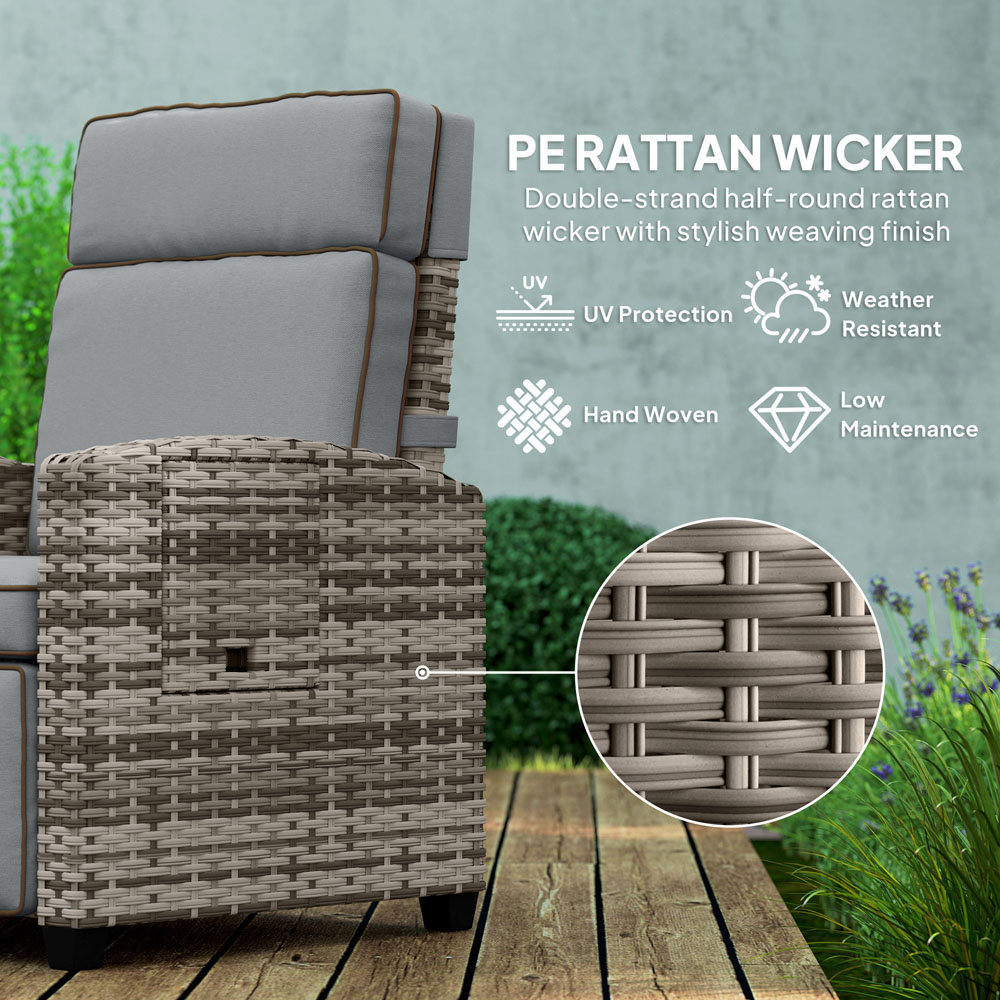 Outsunny Mixed Grey Rattan Garden Recliner Sun Lounger with Flip Table Image 5