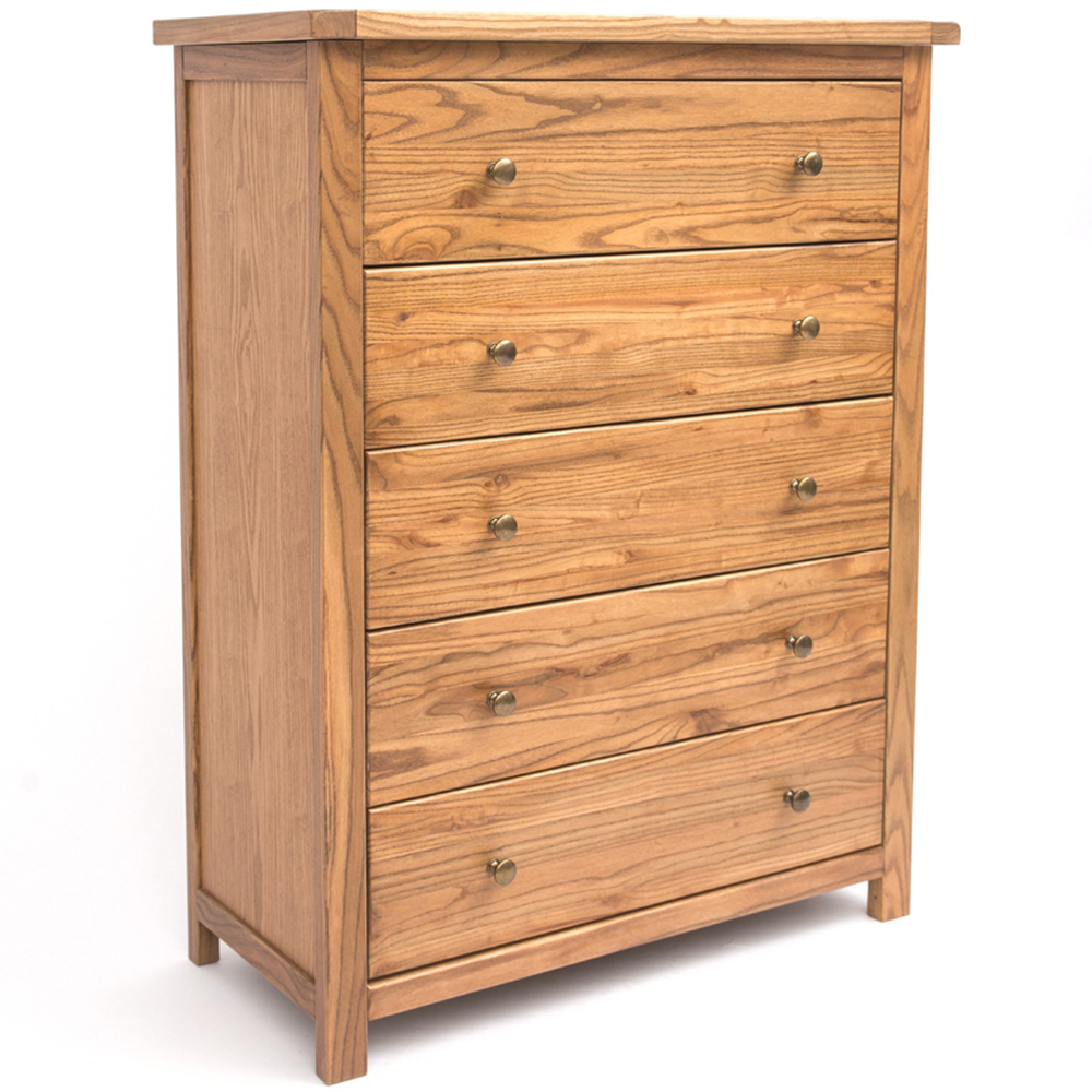 Cabinet Bits Trivento 5 Drawer Brown Brass Knob Chest of Drawers Image 3