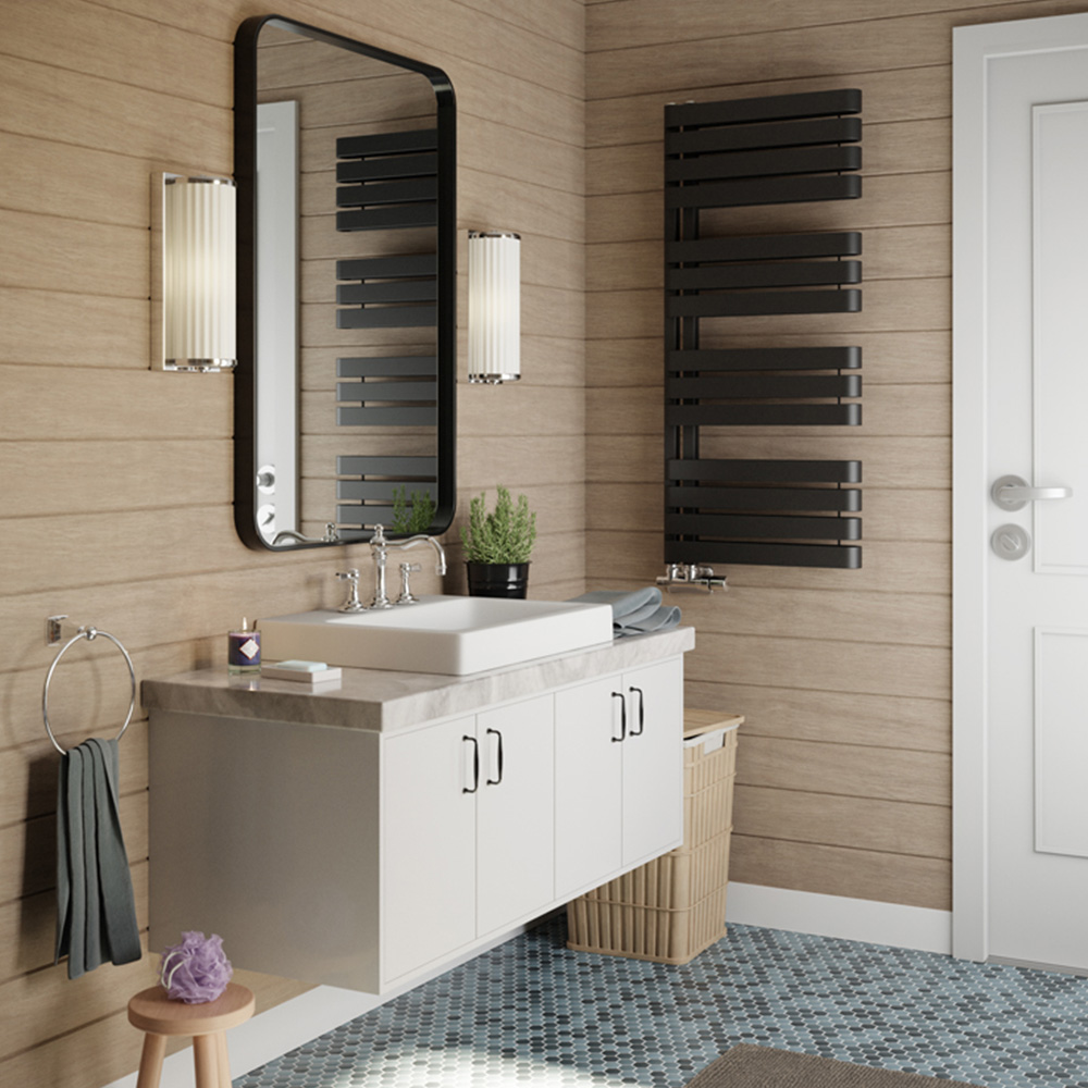 Terma Warp S Matt Black Heated Towel Rail 2605 BTU 1110 x 500mm Image 7