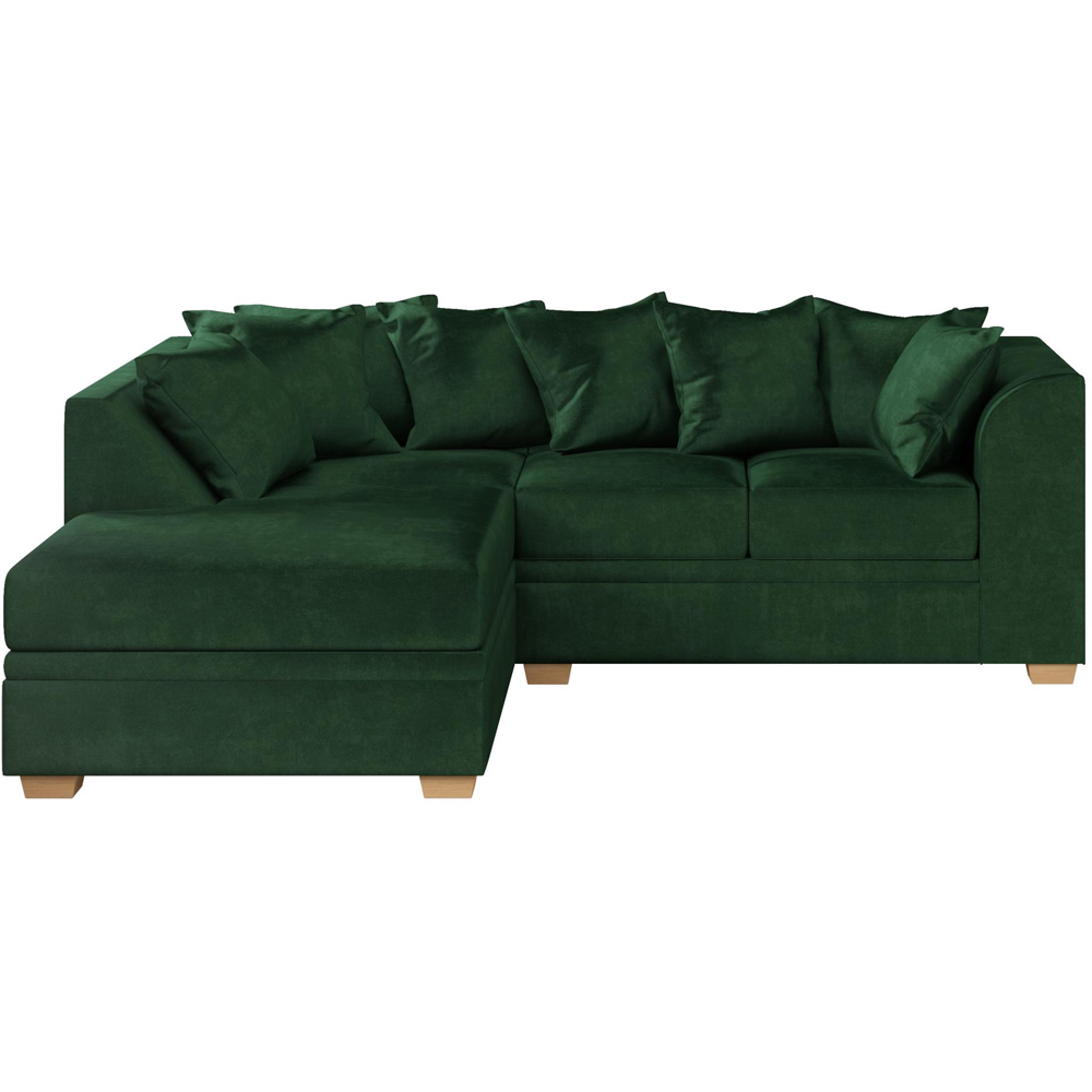 Modo 3 Seater Forest Green Plush Velvet Left Hand Scatter Back L-Shape Corner Sofa Image 3