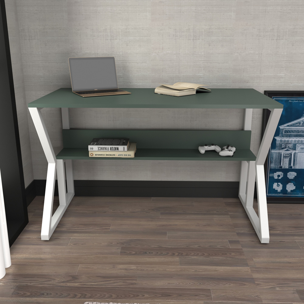 Decorotika Wake Single Shelf Computer Desk Green and White Image 6