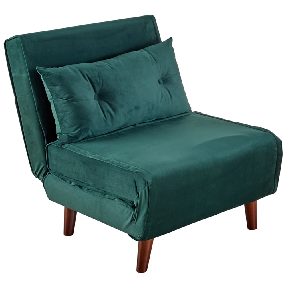Home Source Morella Single Seater Green Velvet Folding Sofa Bed with Pillow Image 2