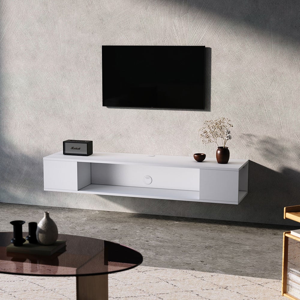Living and Home 3 Shelf White Wall Mounted TV Stand Open Storage Image 7