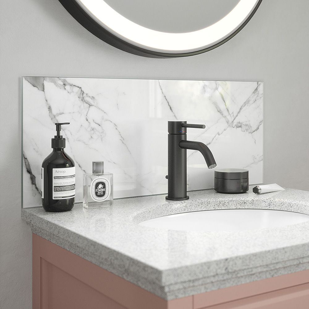 Splashback Carrara Marble Toughened Glass Self Adhesive Bathroom Splashback 250 x 600mm Image 4
