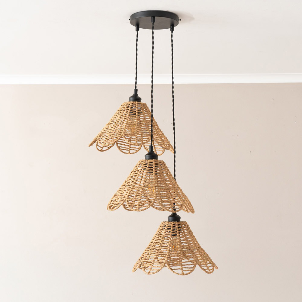 ValueLights Vine Rattan Flower Shade 3 Drop Cluster Black Ceiling LED Pendant Light Image 3
