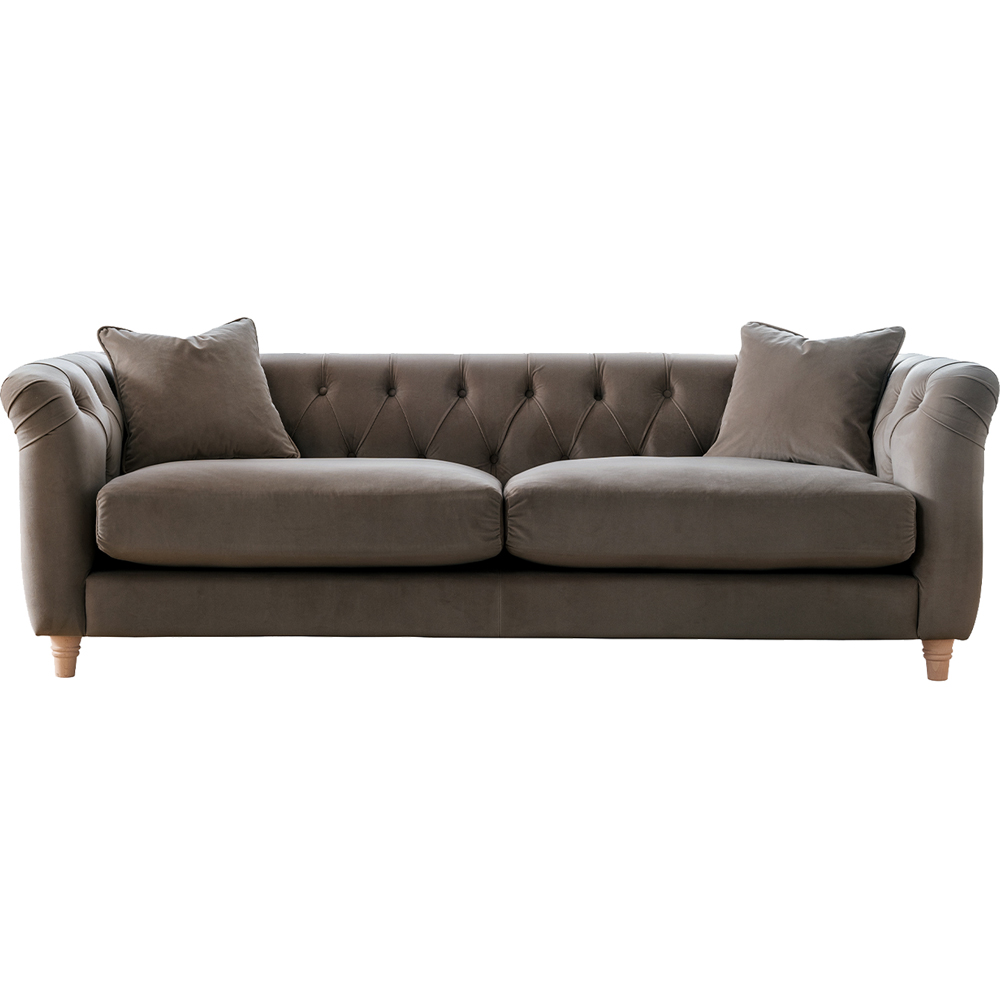 Elsie Chesterfield 3 Seater Mushroom Plush Velvet Sofa Image 2