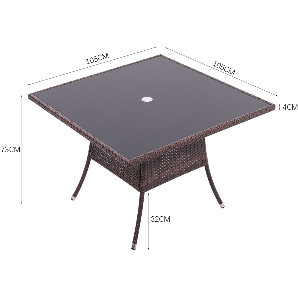 Living and Home Rattan Glass 4 Seater Square Garden Dining Table Brown Image 9