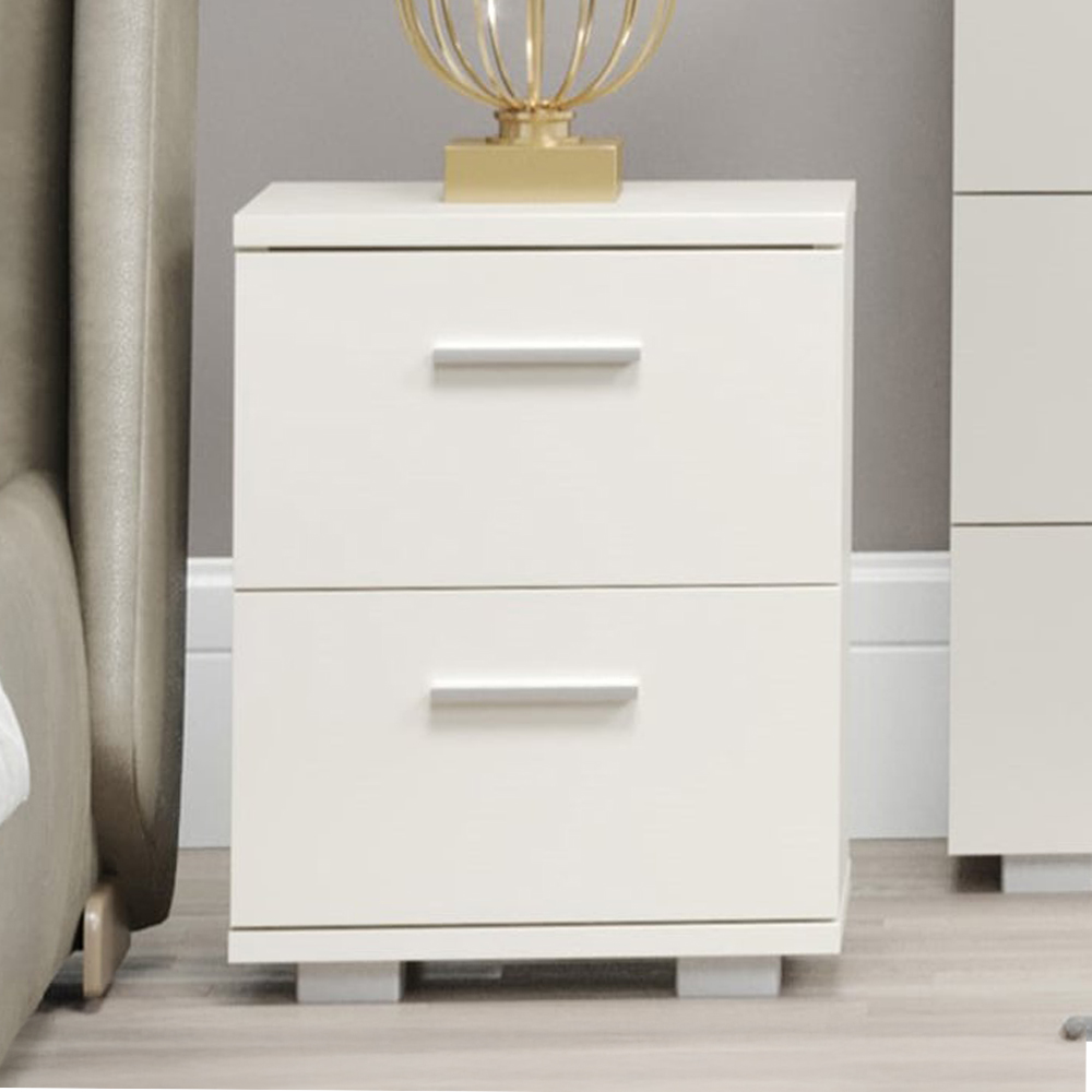 Lido 2 Drawer White High Gloss Compact Bedside Table Image 5