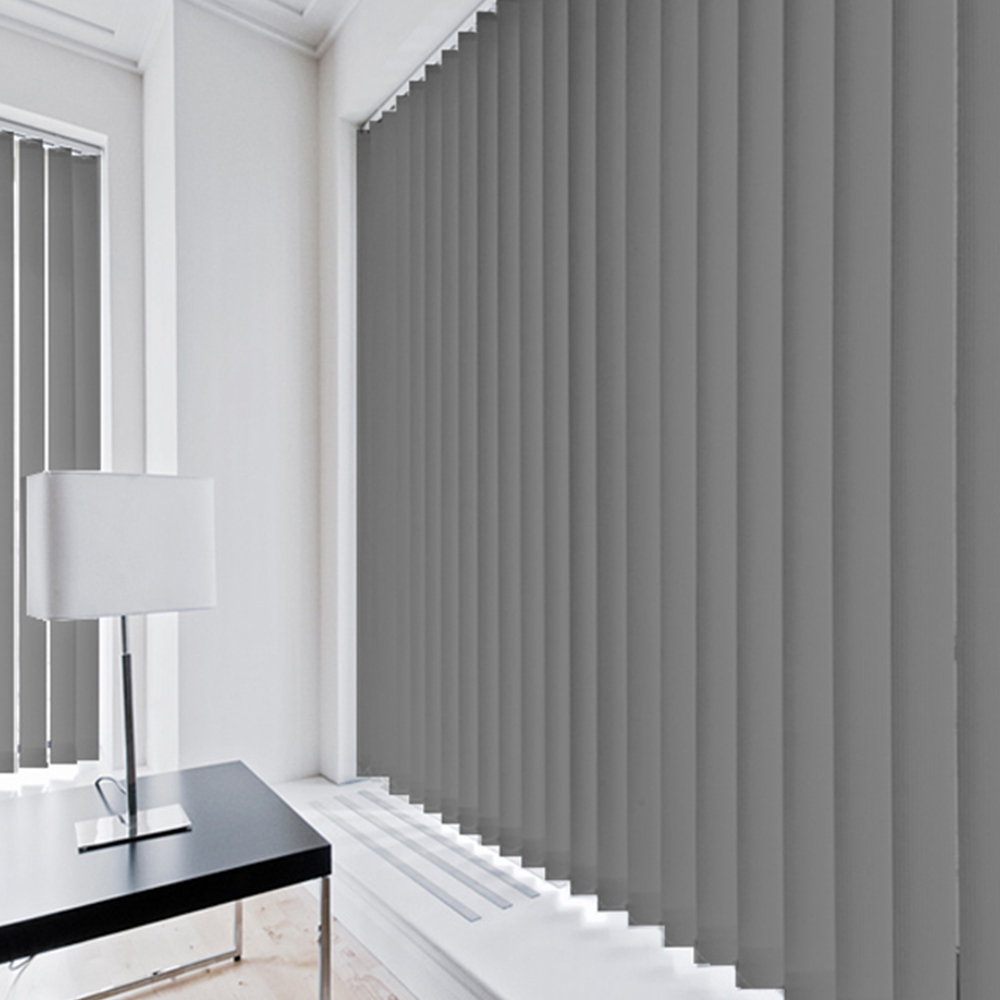 Caecus Blackout Short Drop Plain Vertical Blind Complete Grey 150 x 140cm Image 1