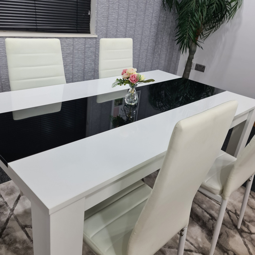 Portland Leather and Wood 4 Seater Dining Set White and Black Image 3