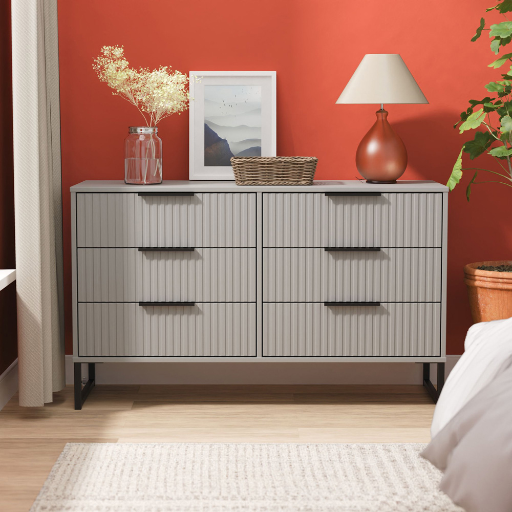 Crowndale Fluted 6 Drawer Dusk Grey Wide Chest of Drawers Ready Assembled Image 7